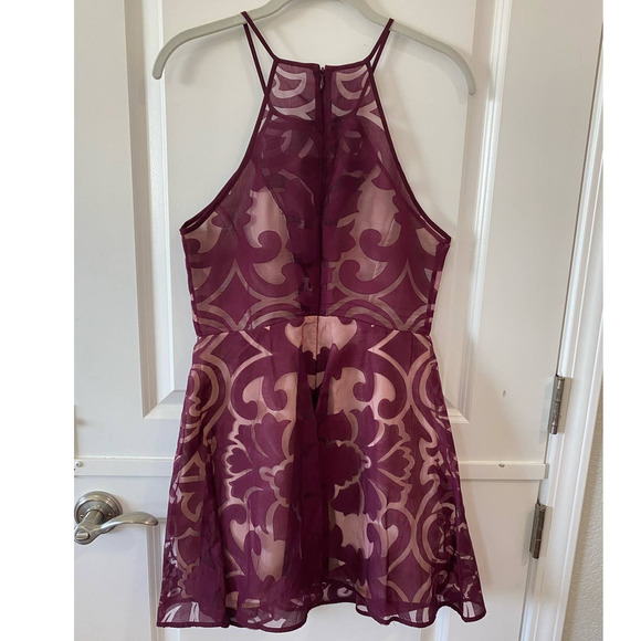 Keepsake Romantic Rebel Burnout Lace Skater Dress i n Wine, Medium - Picture 3 of 11